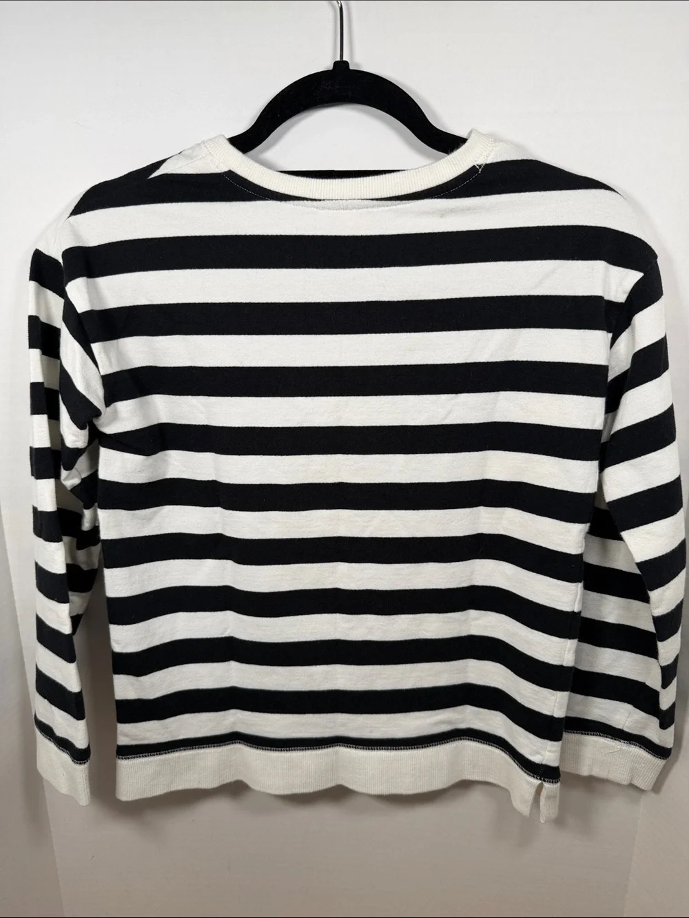 Kate Spade Girl’s Black and White Striped Crewneck with Gold Polka Dots
